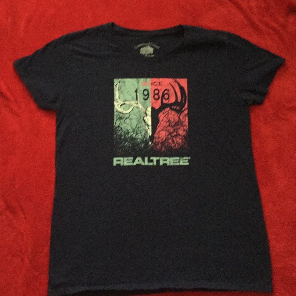 🦌 RealTree Navy Deer Skull T-shirt Sz L